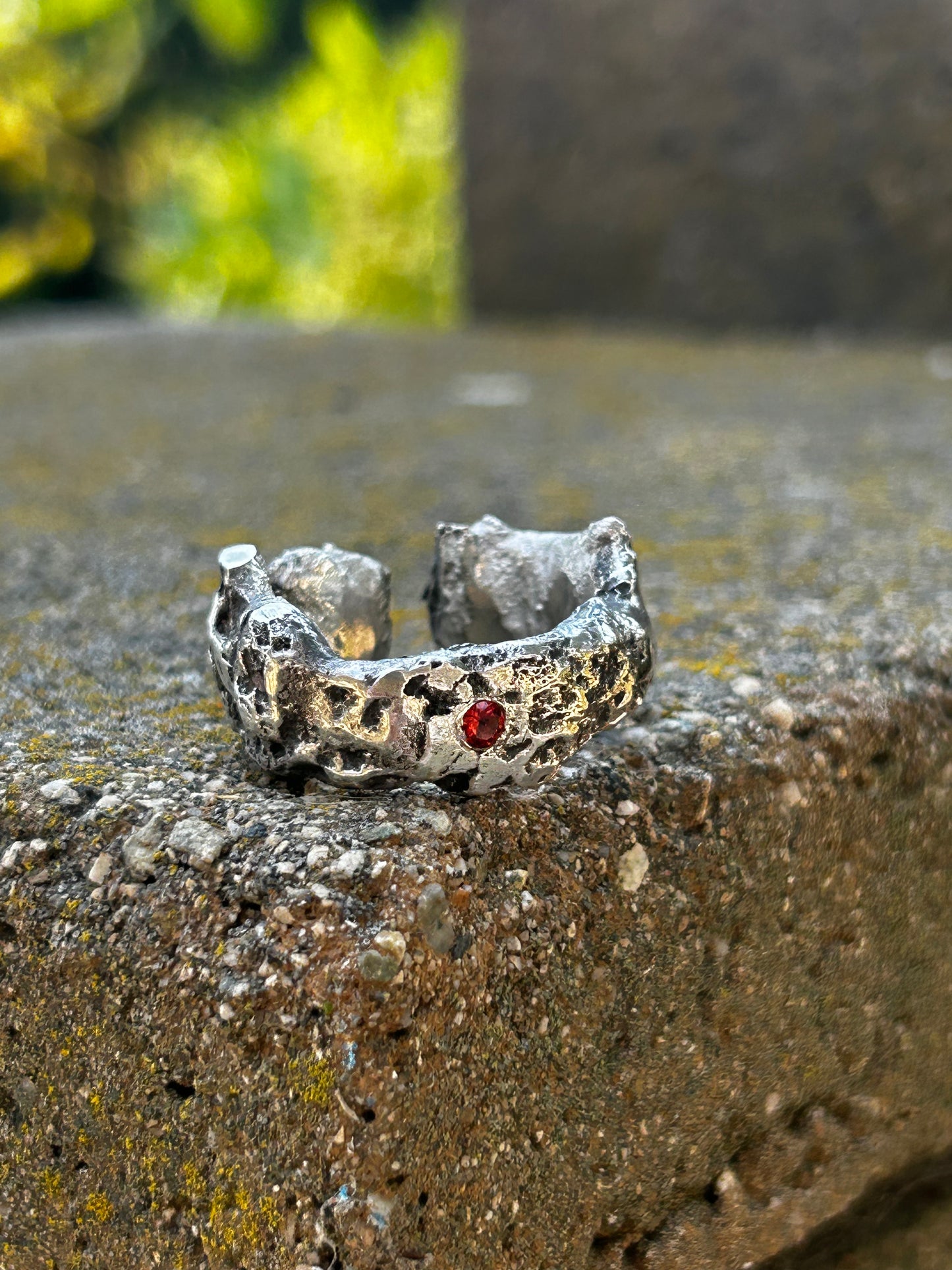 ORGANIC BRUTALIST GARNET RING - size 10