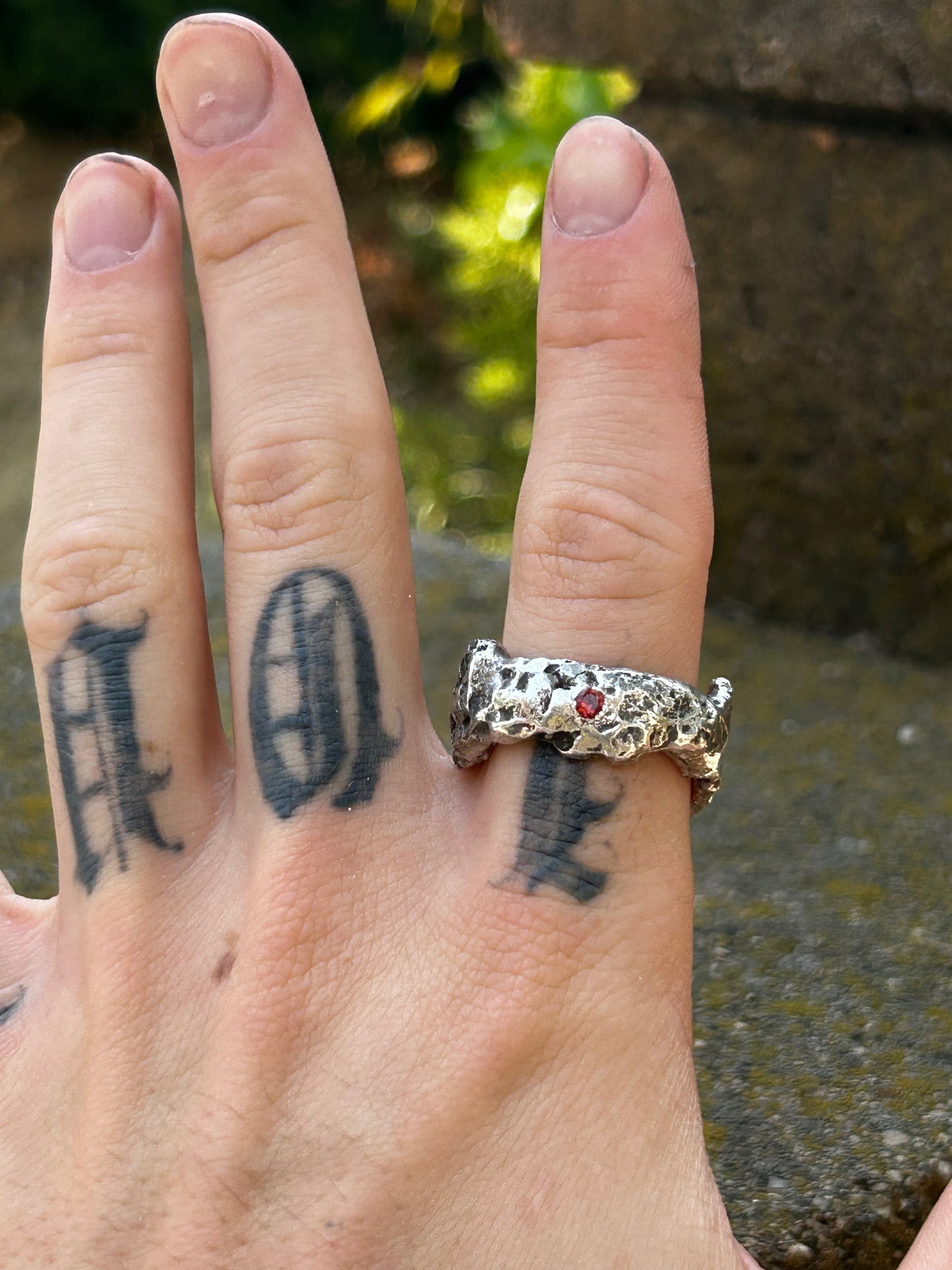 ORGANIC BRUTALIST GARNET RING - size 10